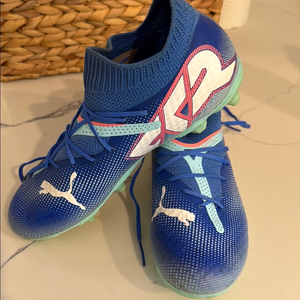 Puma Blue and White Sneakers with Knit Design